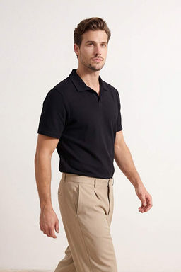 Siyah Regular/Normal Kesim Yumu_ak Dokulu _nterlok Polo Yaka T-shirt TMNSS26PO00034