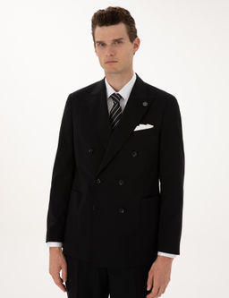 Siyah Ex. Slim Fit %100 Y_n Kruvaze Tak_m Elbise