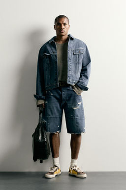BERMUDA DENIM BAGGY FIT COSTURAS / Azul