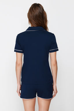 Trendyolmilla Lacivert %100 Pamuklu Biye Detayl? Sortlu Orme Pijama Tak?m? THMSS20PT0406  фото 16