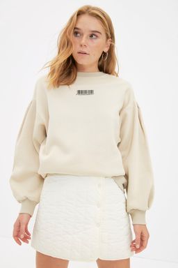 TRENDYOLMILLA Tas Kal?n Ici Polarl? Minimal Bask?l? Balon Kol Orme Sweatshirt TWOAW22SW1864