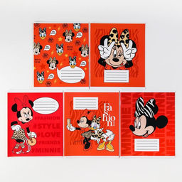 Цена за 20 шт. Тетрадь в клетку 12 листов, 5 видов МИКС, обложка мелованный картон, «Минни Маус»