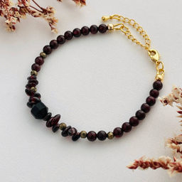 Браслет из Граната, Пирита и Обсидиана 17 см +