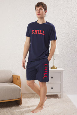 TRENDYOL MAN Lacivert Regular Fit Bask?l? Sortlu Orme Pijama Tak?m? TMNSS25PT00015 - Trendyolmilla фото 6