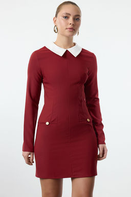 TRENDYOLMILLA Bordo Yaka Detayl? Dokuma Elbise TWOAW24EL00298  фото 9