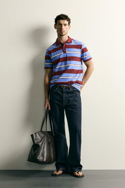 POLO PIQU? REGULAR FIT RAYAS / Azul claro