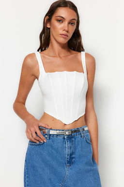 Trendyolmilla Ekru Ask?l? Korse Crop Dokuma Bluz TWOSS23BZ00938  фото 10