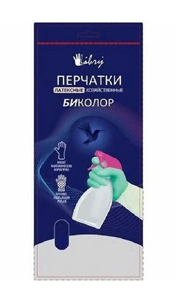 LIBRY перчатки хозяйственные латексные Биколор размер-L (мятно/белый)