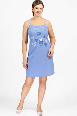 Сорочка на бретелях, двойного крашения, принт Мышка с шариками, голубой (602-3) - Плиона фото 2