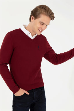 U. S. Polo Assn Мужской бордовый красный базовый трикотажный свитер с v-образным вырезом Неожиданная скидка в корзине - U.s. polo assn фото 2