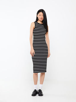 Bisiklet Yaka ?izgili Kad?n Bodycon Elbise