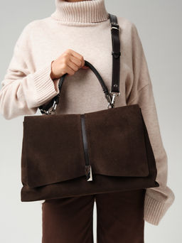 Замшевая сумка сэтчел Colette DBR 31349 черный каштан  фото 4