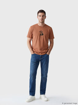 Bisiklet Yaka Bask?l? Erkek Ti??rt