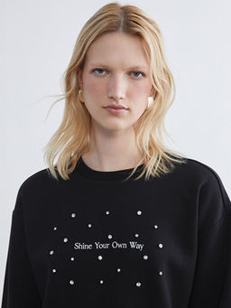 Bisiklet Yaka Ta?l? Kad?n Kal?n Sweatshirt