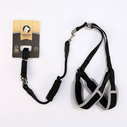 Комплект мягкая шлейка, круглый поводок 120 х 1 см с вертлюгом, S, ОШ 26-67 см, ОГ 26-67 см, чёрный - Пижон фото 6