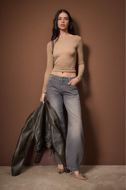 Gri Dusuk Bel Baggy Jeans TWOAW26JE00303