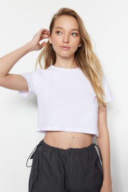 Siyah-Beyaz 2li Paket %100 Pamuk Crop Bisiklet Yaka Orme T-Shirt TWOSS20TS1480