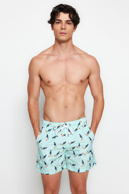TRENDYOL MAN Mavi Bask?l? Standart Boy Deniz Sortu TMNSS20DS0014