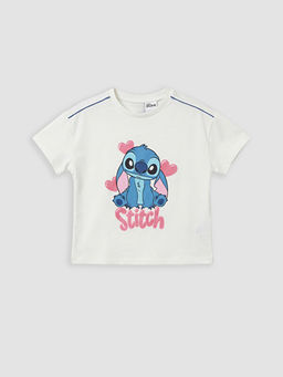 Bisiklet Yaka Lilo & Stitch Bask?l? K?z ?ocuk Ti??rt