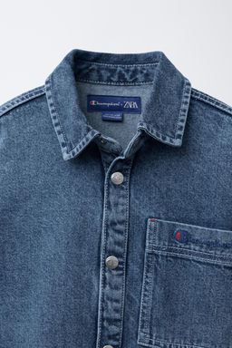 CHAMPION ® X ZARA EMBROIDERED SLOGAN DENIM OVERSHIRT фото 3