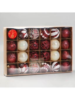 Ёлочные игрушки Мелодия ассорти люкс, шары новогодние, d=6 см, набор 24 шт., бело-бордовый - Зимнее волшебство фото 9