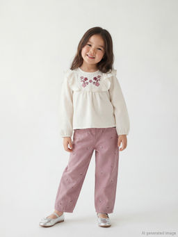 Beli Lastikli ?i?ekli K?z ?ocuk Pantolon