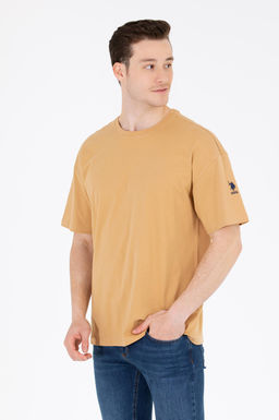 Erkek Camel Oversize Bisiklet Yaka Ti__rt