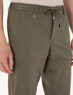 Haki Ex. Slim Fit Beli Lastikli Kordonlu Klasik Jogger Pantolon