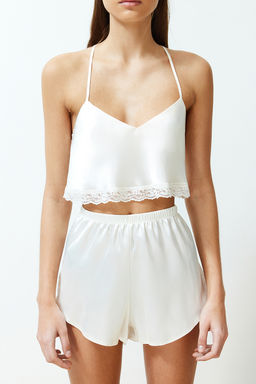 Trendyolmilla Siyah Dantelli Ip Ask?l? Crop Saten Sortlu Dokuma Pijama Tak?m? THMSS22PT0264 фото 22