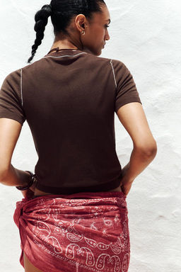 SHORT SLEEVE KNIT TOP WITH PIPING - Zara фото 24