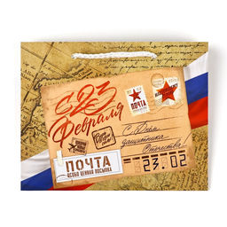 Цена за 4 шт. Пакет подарочный ламинированный С 23 февраля, S 12?15?5.5 см