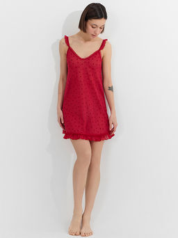 Сорочка ночная женская красная с принтом в сердечко