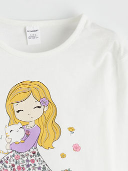 Bisiklet Yaka Uzun Kollu Bask?l? K?z ?ocuk Ti??rt