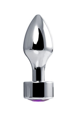 Анальная втулка Штучки-дрючки, металл, серебряная, с кристаллом фиолетовым, 9,5 см, 3,5 см, 130  фото 3