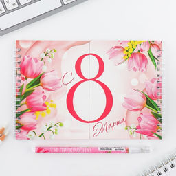 Подарочный набор, двойной блокнот с заданиями и ручка С 8 марта