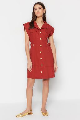 TRENDYOLMILLA Ekru Dugme Detayl? Gabardin Mini Dokuma Gomlek Elbise TWOSS22EL2970 фото 15