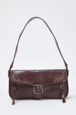 Koyu Kahverengi Kusgozu Detayl? Mini Kad?n City El ve Omuz Cantas? TAKSS25OC00086