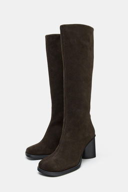 SPLIT SUEDE BOOTS WITH TOPSTITCHING - Zara фото 4