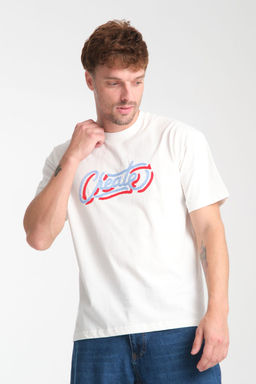 TRENDYOL MAN Ekru Oversize/Genis Kesim Yaz? Nak?sl? %100 Pamuk T-Shirt TMNSS25TS00226