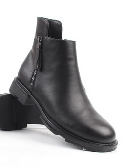 01-M43-12 BLACK Ботинки демисезонные женские (натуральная кожа, байка)