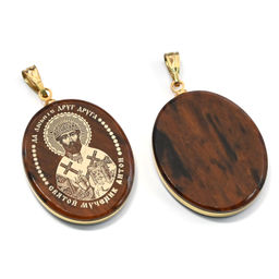 Кулон из обсидиана овал с окантовкой " Св. Антон " 20*30мм.