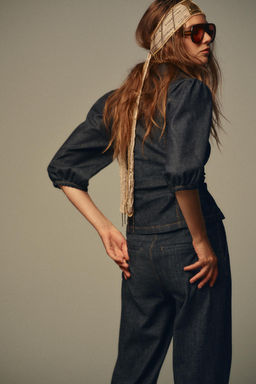 Z1975 FITTED DENIM PUFF SLEEVE SHIRT - Zara фото 5