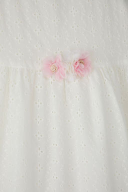 Somon Pamuklu F?rf?rl? Cicek Detayl? Mini K?sa Kol K?z Cocuk Dokuma Elbise TKDSS25EL00034 - Trendyolmilla фото 5