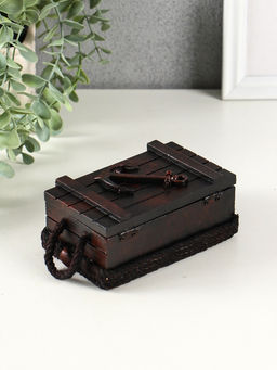 Шкатулка для украшений Морской сундук с якорем, с ручкой, дерево, красно-коричневая, 12.8?8?5.5 см