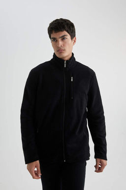 Флисовый кардиган стандартного кроя с воротником-стойкой - Defacto фото 4