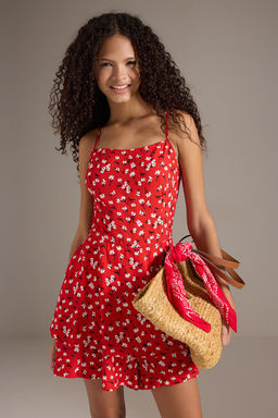 TRENDYOLMILLA K?rm?z? Cicekli Dokuma Tulum TWOSS25TU00061