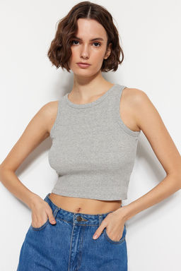 Lacivert-Gri 2li Paket Fitted/Vucuda Oturan Crop Halter Yaka Fitilli Esnek Orme Atlet TWOSS21AL0058