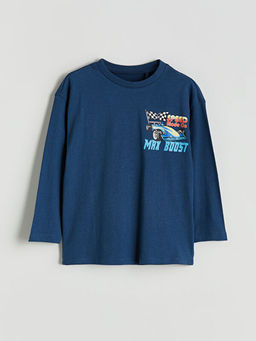 Bisiklet Yaka Uzun Kollu Bask?l? Erkek ?ocuk Ti??rt