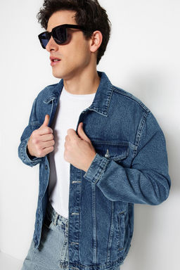 TRENDYOL MAN Premium Lacivert Regular Fit Denim Kot Ceket TMNSS23CE00023