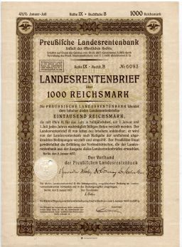 Облигация 4,5% 1000 рейхсмарок 1937 года Германия